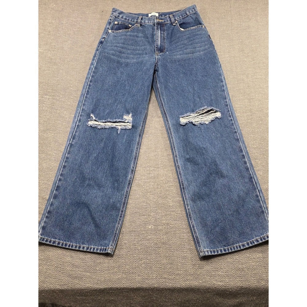 Blu Ivy Women Jeans Wide Leg Ripped Blue Denim Pants‎ Size L